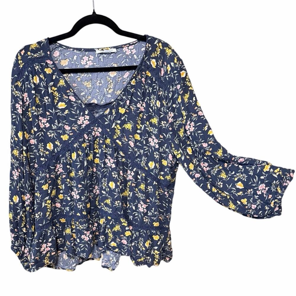 Floral Navy Long-Sleeve Women's Top